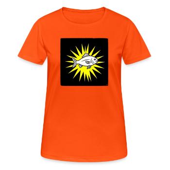 Cooler Fisch im Punk Rock & Pop Art Stil - Frauen T-Shirt atmungsaktiv - Neonorange - Vorne - AI Model Female 172 dark (172cm)