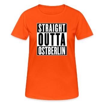 Straight outta Ostberlin (Farbe änderbar) - Frauen T-Shirt atmungsaktiv - Neonorange - Vorne - AI Model Female 172 dark (172cm)