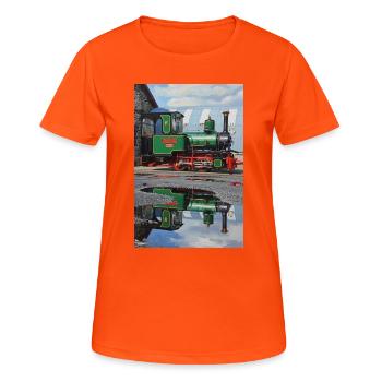 Reflexion der Dampflokomotive - Frauen T-Shirt atmungsaktiv - Neonorange - Vorne - AI Model Female 172 dark (172cm)