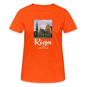 Riga, Lituanie - T-shirt respirant Femme - orange néon - Devant - AI Model Female 172 dark (172cm)