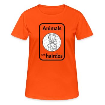 Katze mit Frisur - Frauen T-Shirt atmungsaktiv - Neonorange - Vorne - AI Model Female 172 dark (172cm)