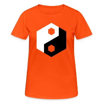 Découpe hexagonale Yin Yang - T-shirt respirant Femme - orange néon - Devant - AI Model Female 172 dark (172cm)