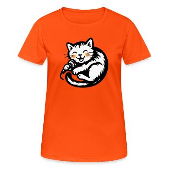 Katzensänger mit Mikro - Frauen T-Shirt atmungsaktiv - Neonorange - Vorne - AI Model Female 172 dark (172cm)