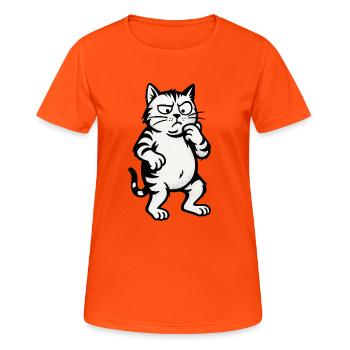 Nachdenklicher Kater Cartoon - Frauen T-Shirt atmungsaktiv - Neonorange - Vorne - AI Model Female 172 dark (172cm)