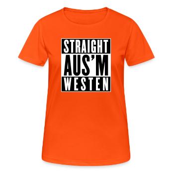 Straight aus'm Westen (Farben änderbar) - Frauen T-Shirt atmungsaktiv - Neonorange - Vorne - AI Model Female 172 dark (172cm)