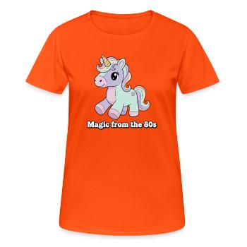 Unicorn Retro 80er Flair - Frauen T-Shirt atmungsaktiv - Neonorange - Vorne - AI Model Female 172 dark (172cm)