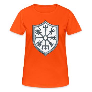 Vegvisir Schild Symbolik - Frauen T-Shirt atmungsaktiv - Neonorange - Vorne - AI Model Female 172 dark (172cm)