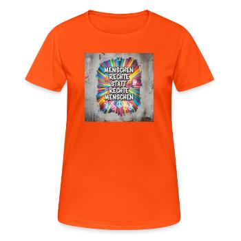 Human Rights Instead of Right-Wing People Statement - Women's Breathable T-Shirt - neon orange - Front - AI Model Female 172 dark (172cm)