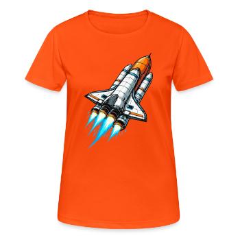 Raumschiff Raumrakete - Frauen T-Shirt atmungsaktiv - Neonorange - Vorne - AI Model Female 172 dark (172cm)