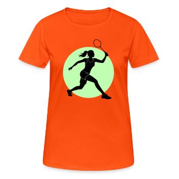 Badminton Spielerin Vorhand - Frauen T-Shirt atmungsaktiv - Neonorange - Vorne - AI Model Female 172 dark (172cm)