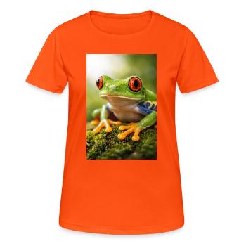 Green frog in sunshine eyes - Women's Breathable T-Shirt - neon orange - Front - AI Model Female 172 dark (172cm)