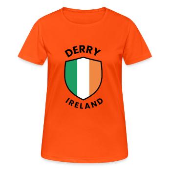 Conception du bouclier d’Irlande de Derry - T-shirt respirant Femme - orange néon - Devant - AI Model Female 172 dark (172cm)
