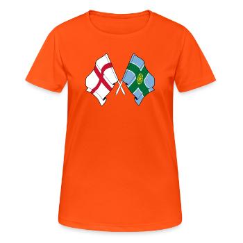 Derbyshire x England Flaggen - Frauen T-Shirt atmungsaktiv - Neonorange - Vorne - AI Model Female 172 dark (172cm)