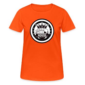 Royal Flush des Hauses Herz Poker Emblem - Frauen T-Shirt atmungsaktiv - Neonorange - Vorne - AI Model Female 172 dark (172cm)