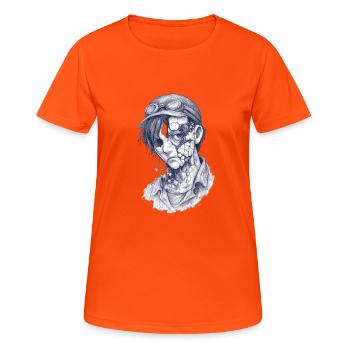 Zerfallener Mechaniker| Surrealer Zomie-Junge - Frauen T-Shirt atmungsaktiv - Neonorange - Vorne - AI Model Female 172 dark (172cm)