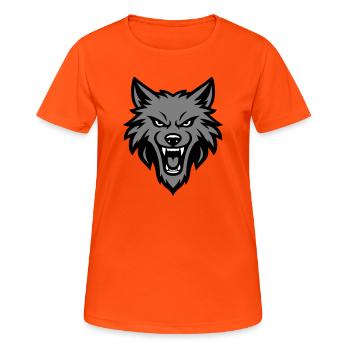 Wolf Kopf Logo - Frauen T-Shirt atmungsaktiv - Neonorange - Vorne - AI Model Female 172 dark (172cm)