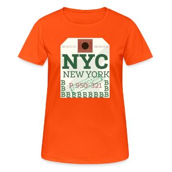 NYC Fetter Passstempel - Frauen T-Shirt atmungsaktiv - Neonorange - Vorne - AI Model Female 172 dark (172cm)