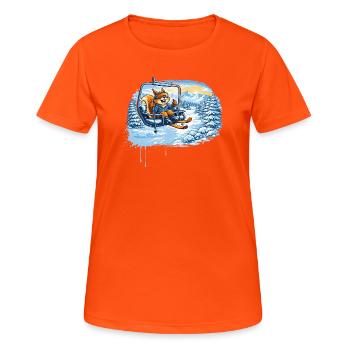 Lustiges Eichhörnchen im Skilift –Winterspaß Motiv - Frauen T-Shirt atmungsaktiv - Neonorange - Vorne - AI Model Female 172 dark (172cm)