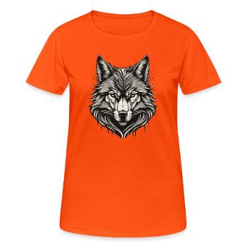 Wolfskopf-Tinte graviert - Frauen T-Shirt atmungsaktiv - Neonorange - Vorne - AI Model Female 172 dark (172cm)