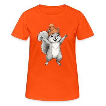 Eichhörnchen mit Mütze - Frauen T-Shirt atmungsaktiv - Neonorange - Vorne - AI Model Female 172 dark (172cm)