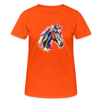 Pferd - Frauen T-Shirt atmungsaktiv - Neonorange - Vorne - AI Model Female 172 dark (172cm)
