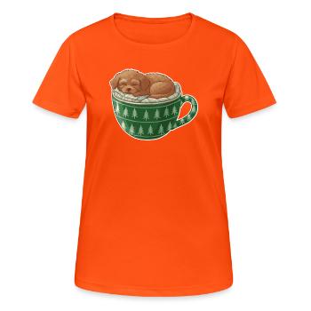 Chiot endormi dans un gobelet vert - T-shirt respirant Femme - orange néon - Devant - AI Model Female 172 dark (172cm)