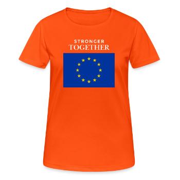 Gemeinsam Stark EU Flagge - Frauen T-Shirt atmungsaktiv - Neonorange - Vorne - AI Model Female 172 dark (172cm)