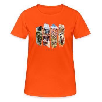 Peru Vacation Travel – Inca & Mountain Motif - Women's Breathable T-Shirt - neon orange - Front - AI Model Female 172 dark (172cm)