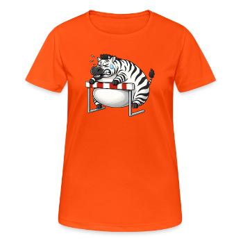 Drôle de course de haies maladroite de dessin animé zébré - T-shirt respirant Femme - orange néon - Devant - AI Model Female 172 dark (172cm)