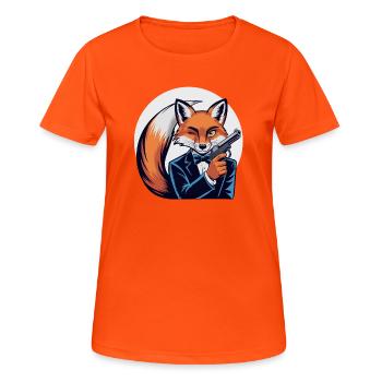 Renard en smoking avec pistolet - T-shirt respirant Femme - orange néon - Devant - AI Model Female 172 dark (172cm)