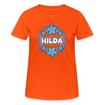 Prénom Hilda - T-shirt respirant Femme - orange néon - Devant - AI Model Female 172 dark (172cm)