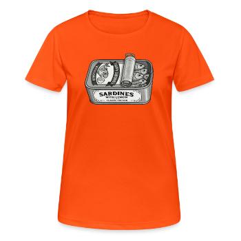 Sardines avec étiquette de tôle vintage au citron - T-shirt respirant Femme - orange néon - Devant - AI Model Female 172 dark (172cm)