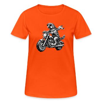 Biker Ara | Parrot on Motorcycle - Women's Breathable T-Shirt - neon orange - Front - AI Model Female 172 dark (172cm)