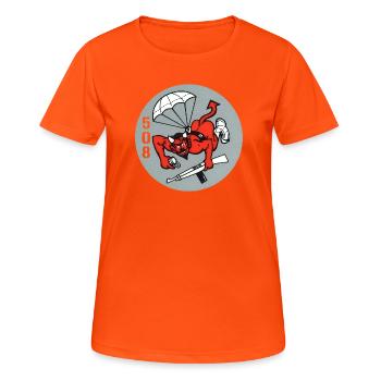 508e Division aéroportée « Red Devils » de la Deuxième - T-shirt respirant Femme - orange néon - Devant - AI Model Female 172 dark (172cm)