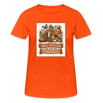 Randonnez-vous et découvrez – la nature rustique - T-shirt respirant Femme - orange néon - Devant - AI Model Female 172 dark (172cm)