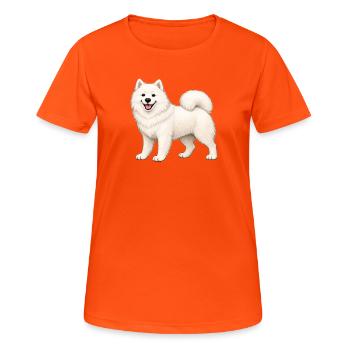Weißer, pelziger Samojeden - Frauen T-Shirt atmungsaktiv - Neonorange - Vorne - AI Model Female 172 dark (172cm)
