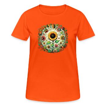 Sunflower Circular Mandala - Women's Breathable T-Shirt - neon orange - Front - AI Model Female 172 dark (172cm)