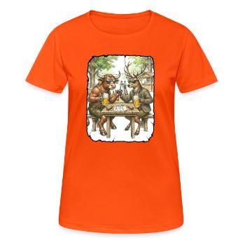 Stier Hirsch Biergarten - Frauen T-Shirt atmungsaktiv - Neonorange - Vorne - AI Model Female 172 dark (172cm)