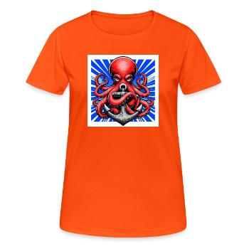 Octopus embraces an Anchor - Women's Breathable T-Shirt - neon orange - Front - AI Model Female 172 dark (172cm)