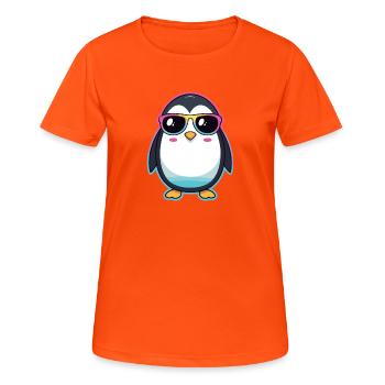 Schicker Pinguin mit Regenbogengläser - Frauen T-Shirt atmungsaktiv - Neonorange - Vorne - AI Model Female 172 dark (172cm)