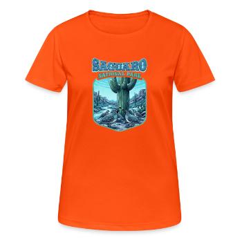 Saguaro National Park Wappen - Frauen T-Shirt atmungsaktiv - Neonorange - Vorne - AI Model Female 172 dark (172cm)