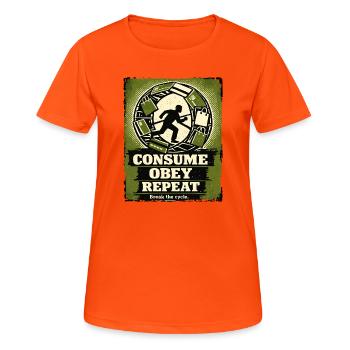 Consumption Cycle Street Art Motif - Women's Breathable T-Shirt - neon orange - Front - AI Model Female 172 dark (172cm)