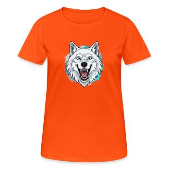Weißer Wolf Kopf Cartoon Blau Akzente - Frauen T-Shirt atmungsaktiv - Neonorange - Vorne - AI Model Female 172 dark (172cm)