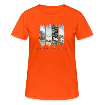 South Carolina Travel – Charleston Charm & Beach - Frauen T-Shirt atmungsaktiv - Neonorange - Vorne - AI Model Female 172 dark (172cm)