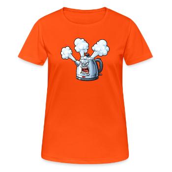Dessin animé de la bouilloire en colère - T-shirt respirant Femme - orange néon - Devant - AI Model Female 172 dark (172cm)