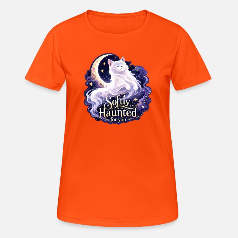 Softly Haunted White Moon Cat Gothic Celestial - Women's Breathable T-Shirt - neon orange