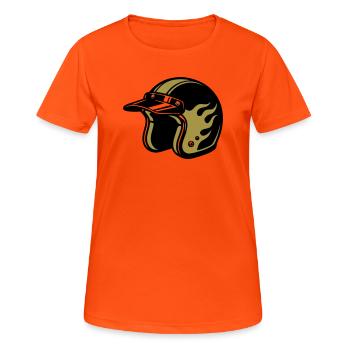 Motorradhelm Flammen Biker Motorrad Club - Frauen T-Shirt atmungsaktiv - Neonorange - Vorne - AI Model Female 172 dark (172cm)