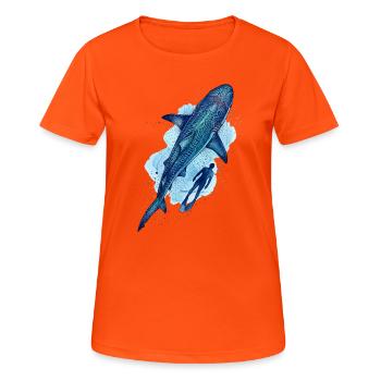 Requin tigre & Plongeur - T-shirt respirant Femme - orange néon - Devant - AI Model Female 172 dark (172cm)