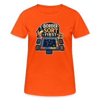TRIER LA FRONTIÈRE EN PREMIER - T-shirt respirant Femme - orange néon - Devant - AI Model Female 172 dark (172cm)