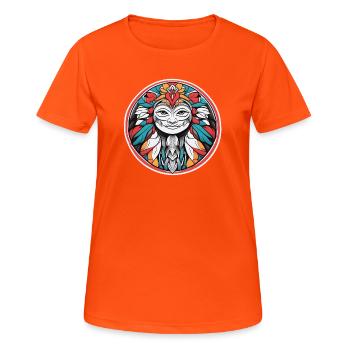 Masque floral mandala circulaire - T-shirt respirant Femme - orange néon - Devant - AI Model Female 172 dark (172cm)